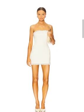 Strapless Ivory Fringe Mini Dress